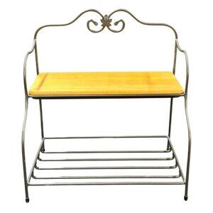 Longaberger Wrought Iron 2-Tier Shelf Rack with Wood Top Basket Display Stand